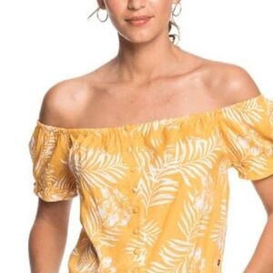 Roxy Yellow and White Leave Print Top in size M